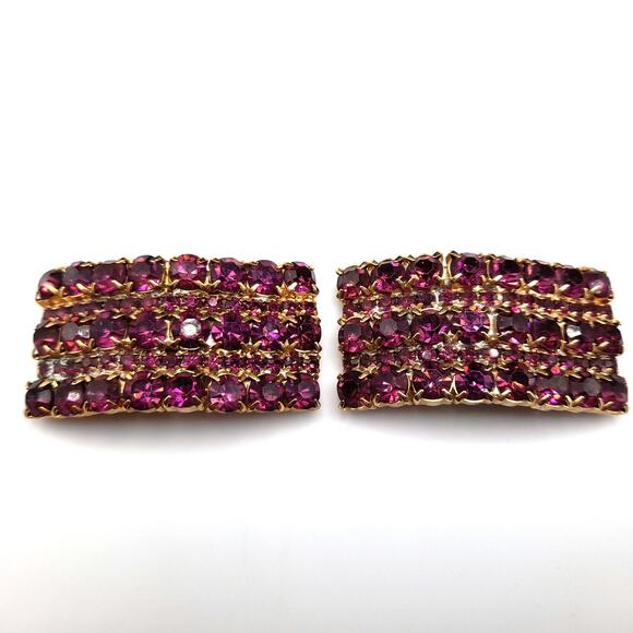Vintage Purple Rhinestone Shoe Clips, Gold Plated, 1960s - Picture 2 of 10